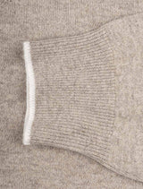 Gran Sasso Wool and Cashmere Suede Trim Quarter-Zip Sweater Oatmeal