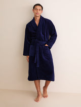 Derek Rose Triton Cotton Velour Bathrobe - Navy