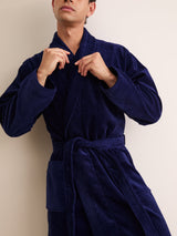 Derek Rose Triton Cotton Velour Bathrobe - Navy