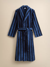 Derek Rose Aston Cotton Velour Bathrobe - Blue & Navy Stripe