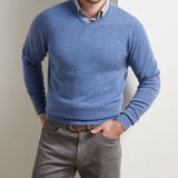 Crown Heritage Cashmere V-Neck Sweater - Astral Blue