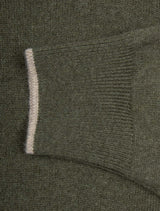 Gran Sasso Wool and Cashmere Suede Trim Quarter-Zip Sweater Dark Olive