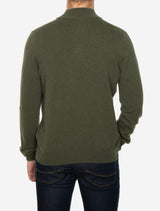 Gran Sasso Wool and Cashmere Suede Trim Quarter-Zip Sweater Dark Olive