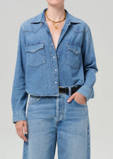 Cropped Western Shirt In Carolina Blue