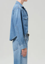 Cropped Western Shirt In Carolina Blue