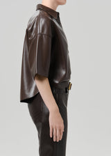 Frances Cropped Cape Button Up In Leather