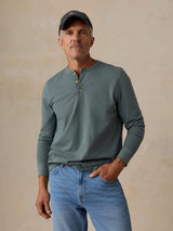Faherty Long Sleeve Waffle Henley - Forest Pine