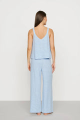 Eberjey Linen Blend V-Neck Cami - Gingham White/Summer Blue