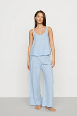 Eberjey Linen Blend V-Neck Cami - Gingham White/Summer Blue