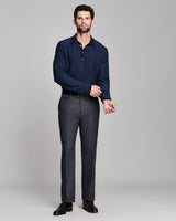 Billy Reid Long-Sleeve Step Jacquard Sweater Polo - Carbon Blue Multi