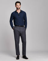 Billy Reid Long-Sleeve Step Jacquard Sweater Polo - Carbon Blue Multi