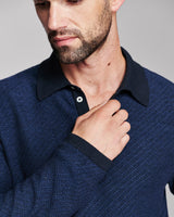 Billy Reid Long-Sleeve Step Jacquard Sweater Polo - Carbon Blue Multi