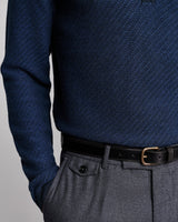 Billy Reid Long-Sleeve Step Jacquard Sweater Polo - Carbon Blue Multi