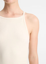 Cotton-Blend Ribbed High-Neck Tank Dress