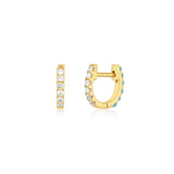 Reversible Diamond & Turquoise Mini Huggie Earring - Single