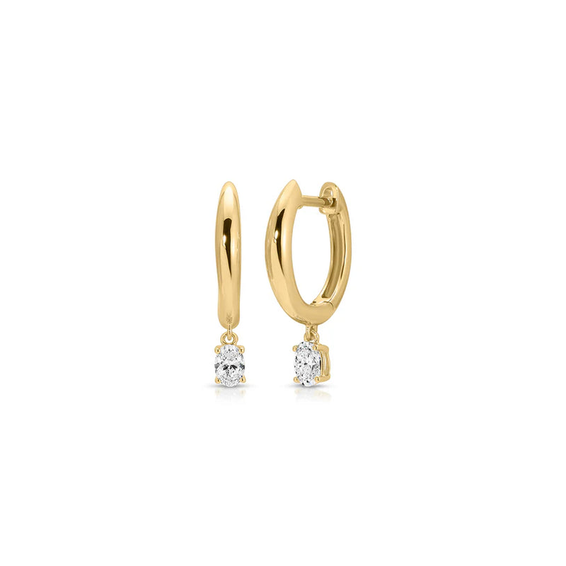 Diamond Oval Drop Gold Dome Huggie Earring Single