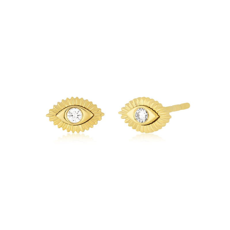 Gold & Diamond Evil Eye Protection Stud Earring - Single