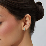 Prong Set Turquoise Baguette Mini Huggie Earring - Single