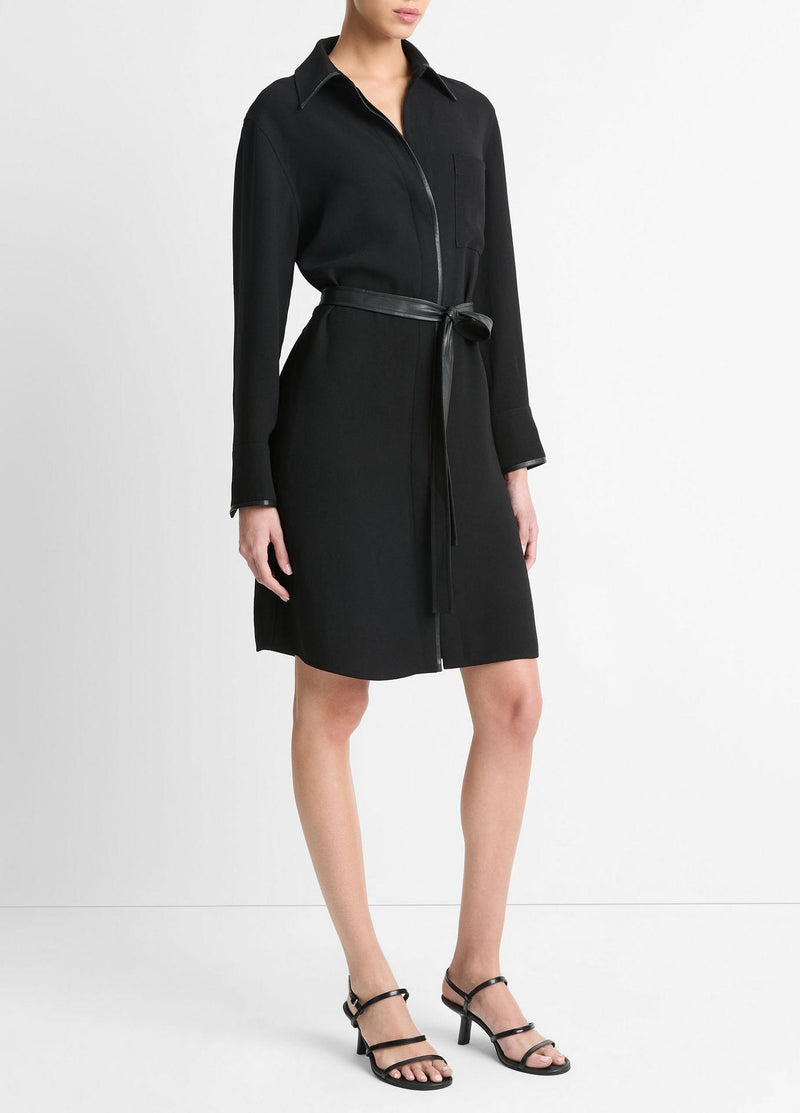 Faux-Leather-Trim Shirt Dress