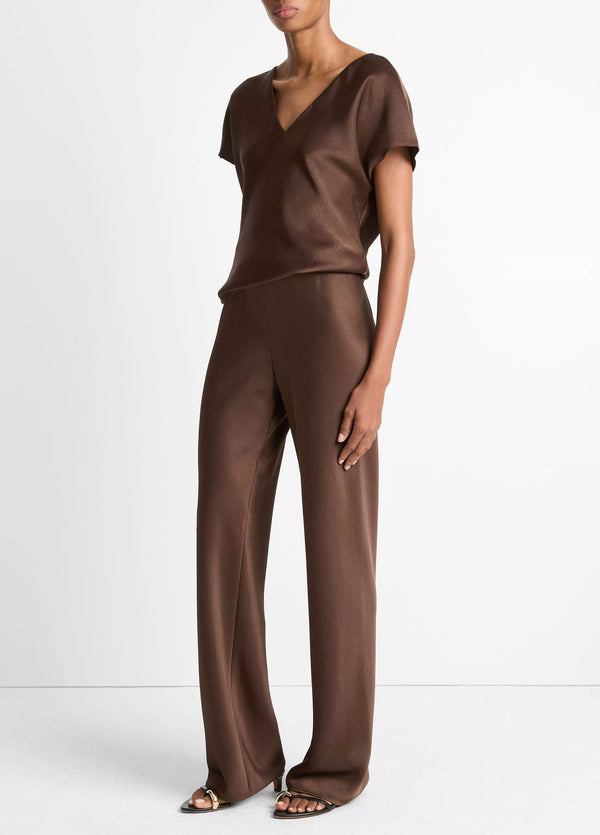 High Waist Fluid Satin Bias Pant