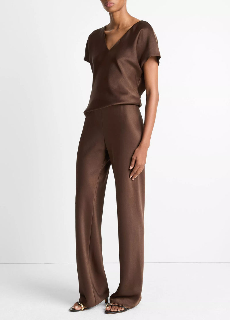 High Waist Fluid Satin Bias Pant