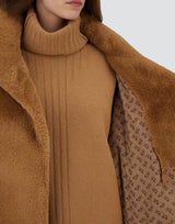Herno Faux Fur Stand Collar Coat - Camel