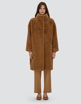 Herno Faux Fur Stand Collar Coat - Camel