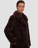 Herno Curly Faux Fur Coat - Dark Brown