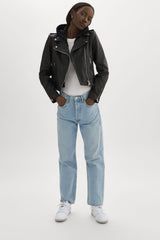 Holy Leather Biker Jacket with Removable Hood - Black