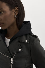 Holy Leather Biker Jacket with Removable Hood - Black