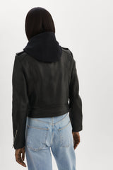 Holy Leather Biker Jacket with Removable Hood - Black