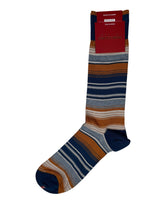 Marcoliani Pima Cotton Shaded Stripes Mid-Calf Sock - Blue/Beige