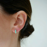 Prong Set Turquoise Baguette Mini Huggie Earring - Single