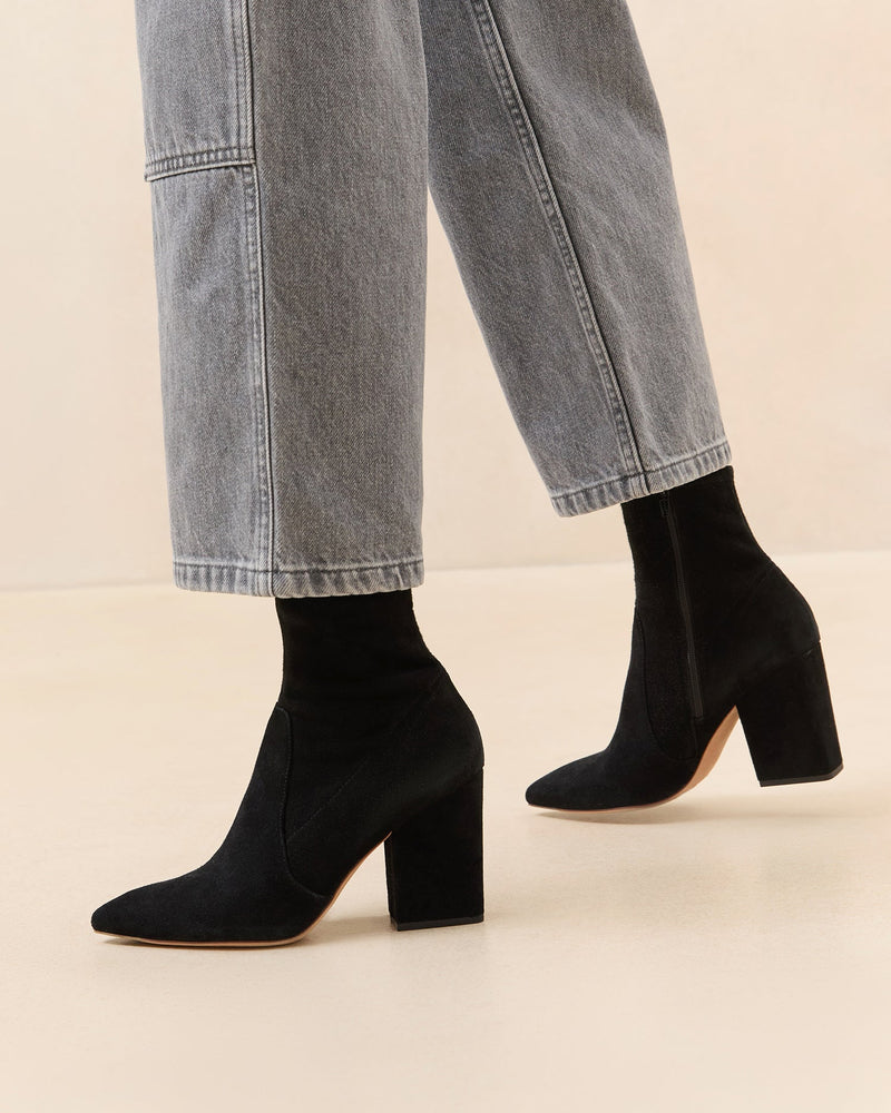 Isla Black Suede Slim Ankle Bootie