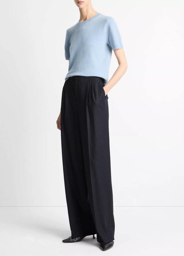 Mid Rise Pleated Wide Leg Trouser