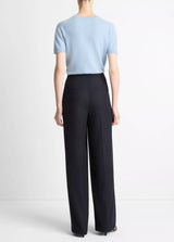 Mid Rise Pleated Wide Leg Trouser
