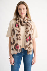 Kinross Cashmere Painted Leopard Print Scarf - Sandstone Multi