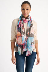 Kinross Cashmere Highland Blooms Print Scarf - Chocolate Multi