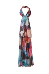 Kinross Cashmere Highland Blooms Print Scarf - Chocolate Multi