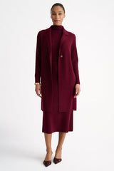 Rib Sleeve Notch Collar Cardigan - Cordovan