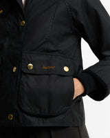 Barbour Cropped Beadnell Waxed Jacket - Black/Classic