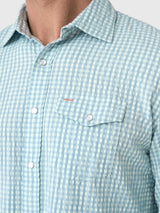 Criquet Seersucker Performance Pearl Snap - Gingham Seersucker - Blue
