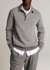 Dbl Knit Herringbone Long Sleeve Polo