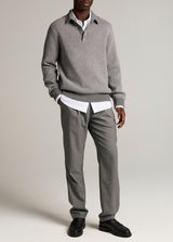 Dbl Knit Herringbone Long Sleeve Polo