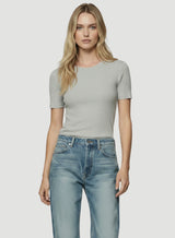 100% Machine Washable Cashmere Short Sleeve Crewneck T-Shirt - Brume Chine