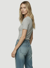 100% Machine Washable Cashmere Short Sleeve Crewneck T-Shirt - Brume Chine