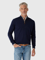 Autumn Crest Suede Trim Quarter-Zip - Navy