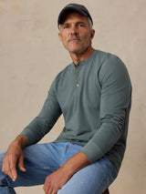Faherty Long Sleeve Waffle Henley - Forest Pine