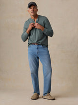 Faherty Long Sleeve Waffle Henley - Forest Pine