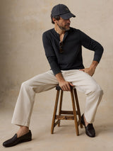 Faherty Long Sleeve Waffle Henley - Ridge Black